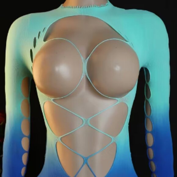 Ombre Blue Fishnet Bodycon Dress Cover Up - Picture 5 of 6